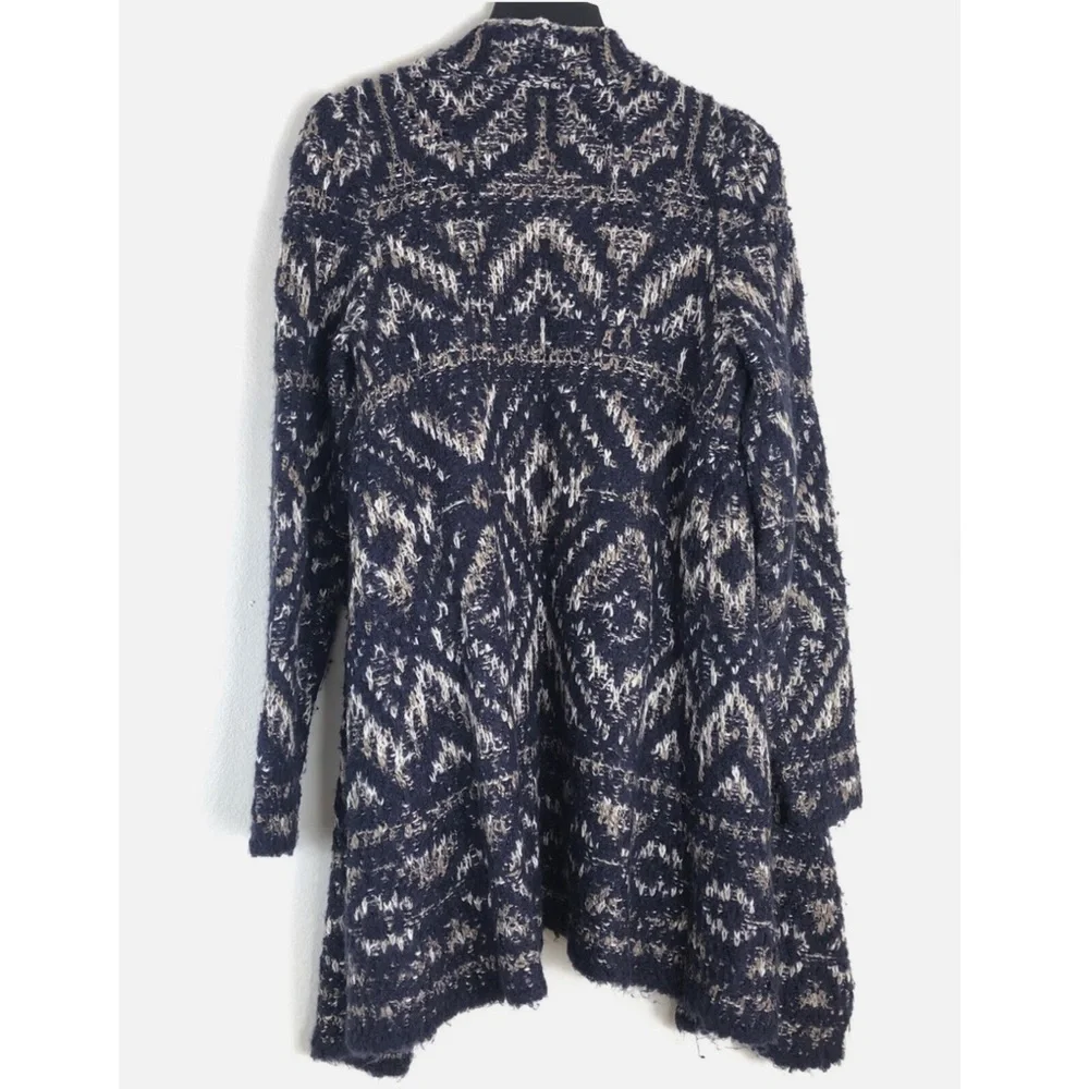 Lucky Brand Navy Geometric Intarsia Alpaca Blend Knit Sweater Cardigan Sz Large - Picture 8 of 11
